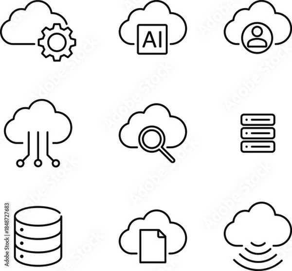 Obraz クラウドやネットワークのアイコンセット　サーバー　