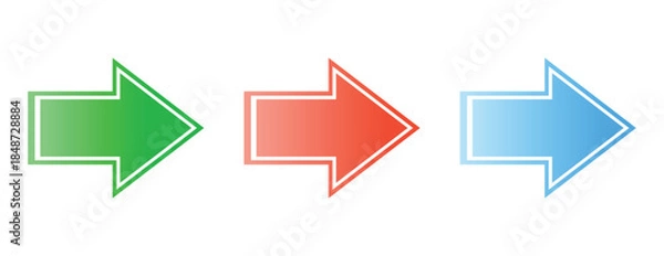 Fototapeta horizontal arrows with interior white outlines, navigation pointers for digital interfaces