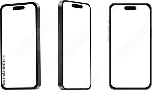 Obraz Three modern smartphone mockups with blank white screens displayed from different angles on white