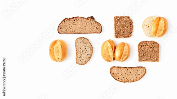 Obraz Composition with different bread rolls and sliced pieces