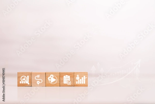 Obraz Business Growth Strategy Concept with Performance Icons and Rising Chart