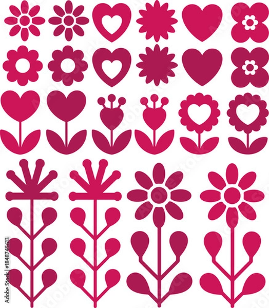 Obraz Decorative Vector Hearts and Flowers Graphic Elements Set