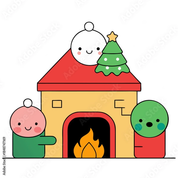 Obraz christmas tree and fireplace