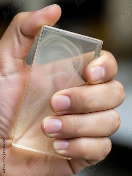 Obraz Hand holding transparent acrylic sheet showing texture and translucence