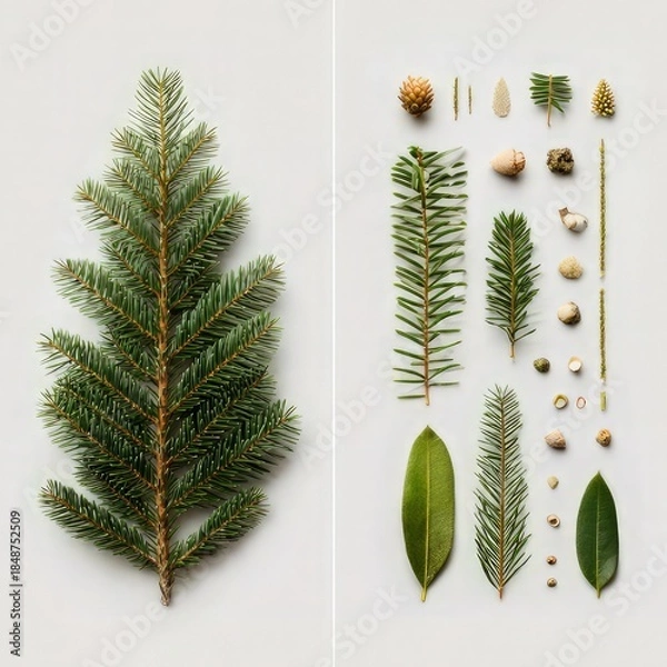 Obraz Botanical Pine Branch and Plant Elements Collection