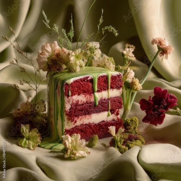 Obraz Luxury Layer Cake with Flowers and Elegant Styling