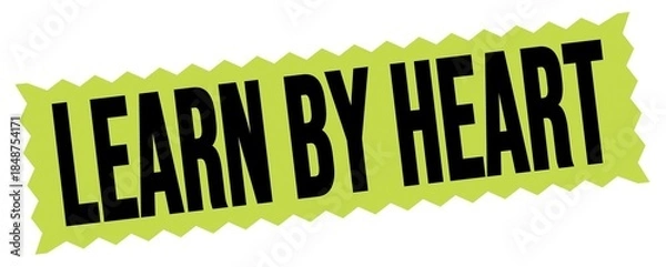 Fototapeta LEARN BY HEART text written on green-black zig-zag stamp.