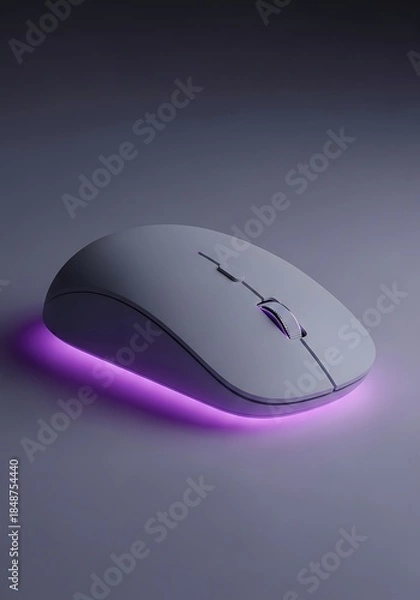 Obraz Minimalistic wireless computer mouse with vibrant violet led illumination