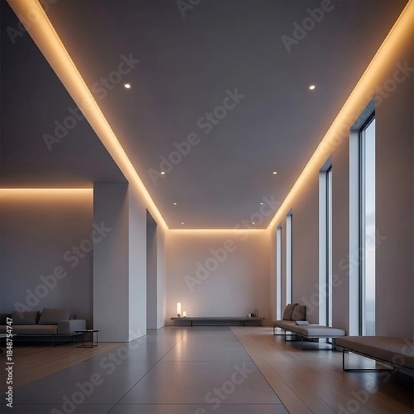 Obraz Modern residence interior design featuring recessed ceiling lighting and ample space