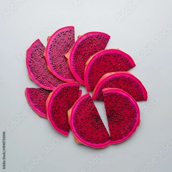 Obraz Vibrant red dragon fruit segments beautifully arranged on light surface