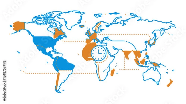 Obraz Global Time Zones Map with Clock