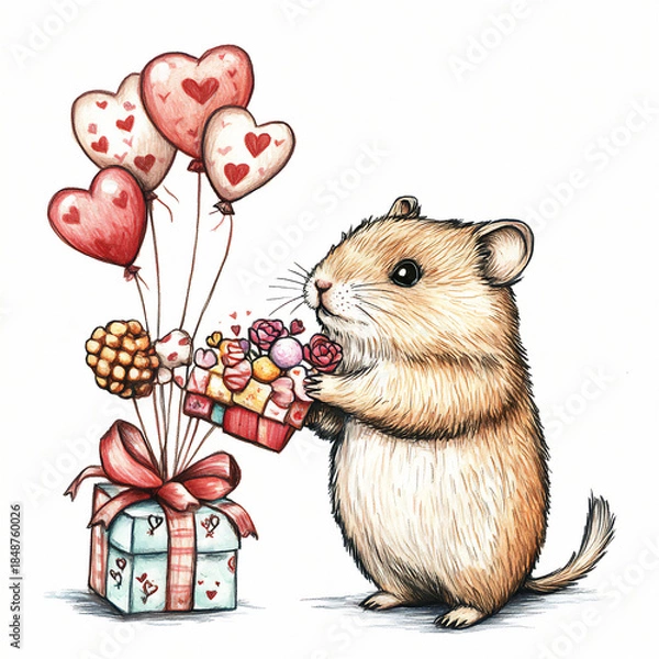 Obraz hamster with a gift