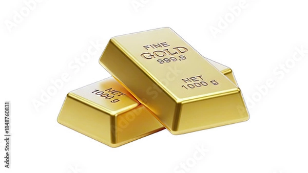 Obraz Gold Bars Stacked on White Background