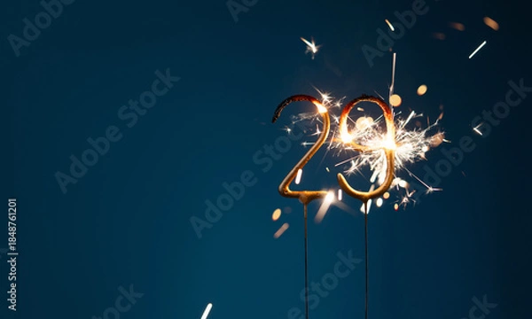 Obraz 29 years celebration festive background with copy space made with Bengal fires in the form of number Twenty nine.