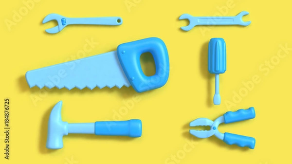 Fototapeta abstract blue tools cartoon style technician industry concept 3d rendering