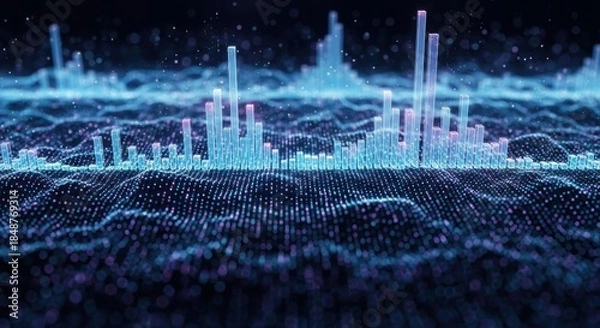 Obraz Abstract digital landscape with data visualization and glowing structures.