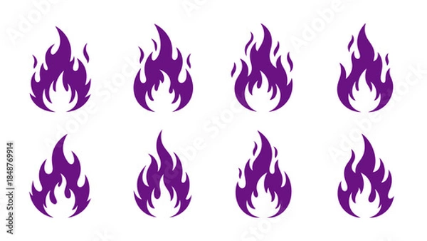 Fototapeta Fire flame icon collection with eight different flat vector designs