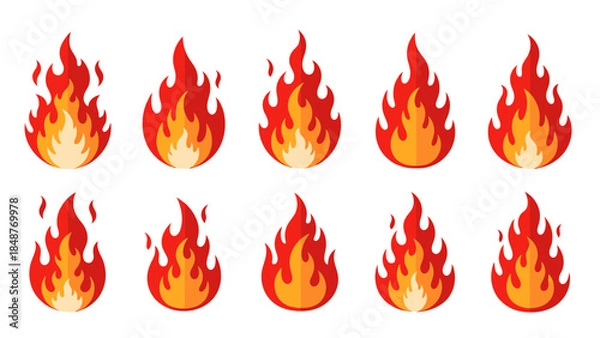 Fototapeta fire flames set