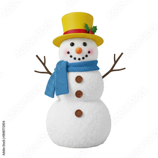 Fototapeta Snowman with top hat and scarf isolated on transparent background isolated on transparent background