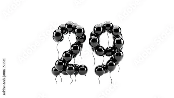Obraz Black Balloons Forming Number 29 on White Background