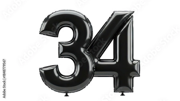 Obraz Black Balloon Numbers 34 on White Background
