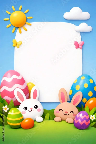 Obraz Happy Easter Bunny and Colorful Eggs