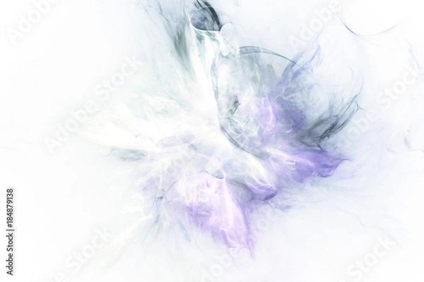 Fototapeta Abstract grey and violet swirly shapes on white background. Fantasy fractal texture. 3D rendering.