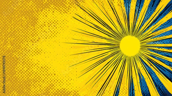 Obraz Yellow and Blue Comic Book Sunburst Background comic style