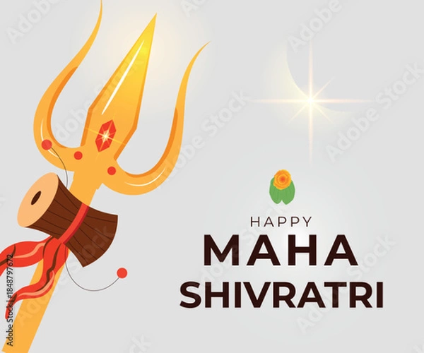 Obraz Happy Maha Shivratri greeting banner. Hindu celebration card for web design. Vector illustration