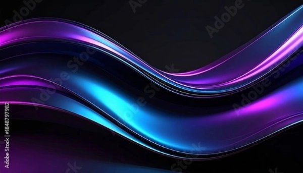 Obraz 3D Metallic Black and Blue Wave Background