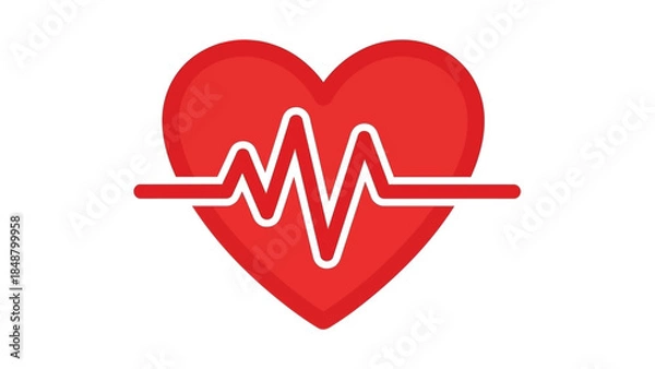 Fototapeta Heartbeat symbol with red heart and white ECG line