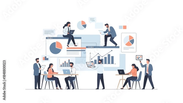 Fototapeta Business team analyzing data and working together in modern office