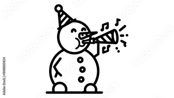 Obraz Snowman Celebrating with Party Horn