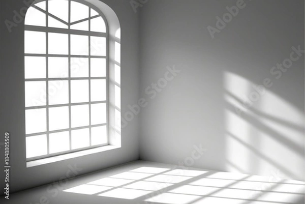 Fototapeta realistic illustration of empty room with arched window shadow on white background for minimalistic interior design concept