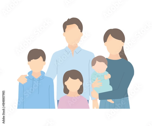 Fototapeta 家族のイラストベクター素材（2世代5人）