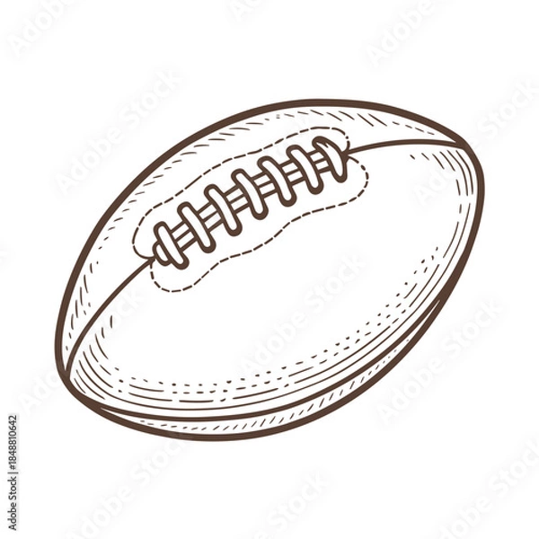 Fototapeta Vintage hand-drawn illustration of an American football. Detailed sketch of a classic oval leather ball with visible stitching. Retro vector style.