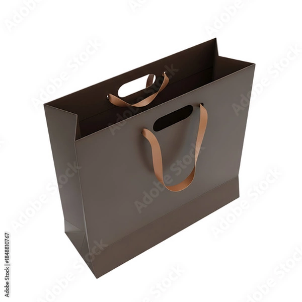 Fototapeta Brown paper bag with leather handles isolated on transparent background