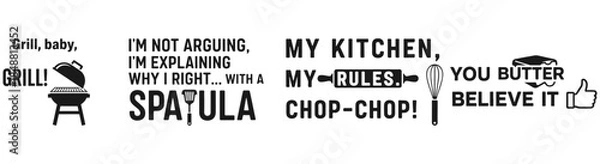 Fototapeta Kitchen Quotes: A collection of quirky kitchen-themed quotes, featuring kitchen tools and catchy phrases, perfect for adding a touch of personality to your culinary space.