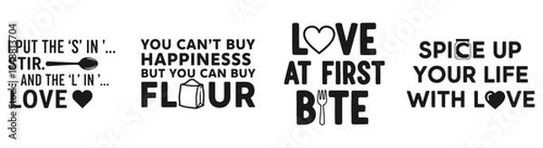 Fototapeta Culinary Quotes: A collection of charming quotes, offering kitchen-themed inspiration, from I put the S in stir..., through Spice up your life with Love.