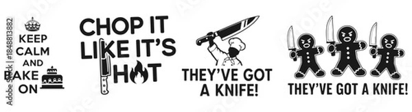 Fototapeta Baking Humor: A quirky collage of playful texts and illustrations celebrates the joy of baking.