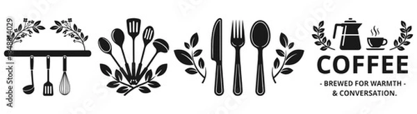 Fototapeta Culinary Essentials: A collection of meticulously crafted, elegant culinary illustrations, ideal for adding a touch of sophistication to various design projects.