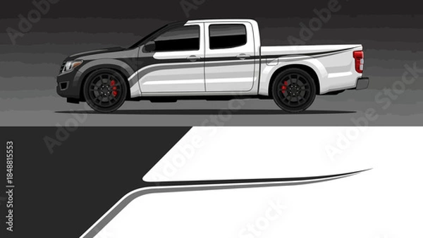 Fototapeta Sleek white pickup truck displayed against abstract geometric background.