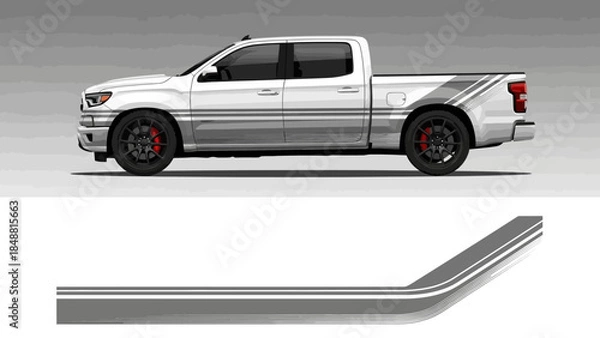 Fototapeta Side profile of a white pickup truck featuring aftermarket bumper and side steps with a gray background.