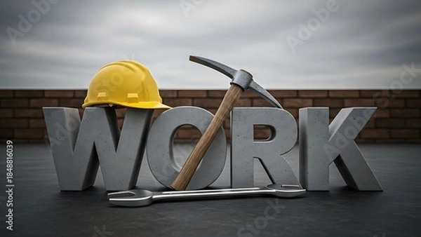 Obraz Construction and work concept with hard hat and tools