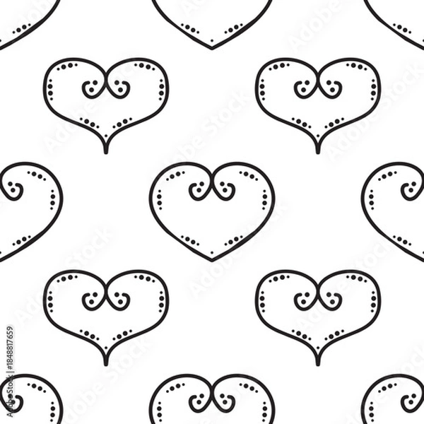 Obraz Tile vector pattern with black hearts on white background