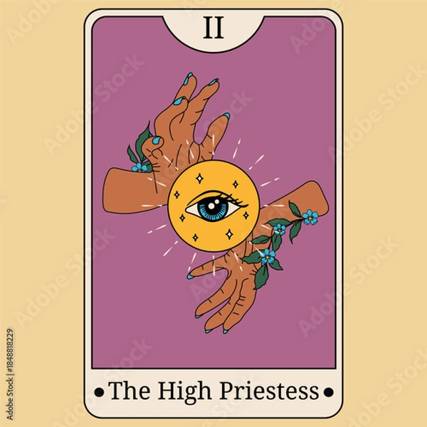 Fototapeta The High Priestess tarot card with mystical eye and hands