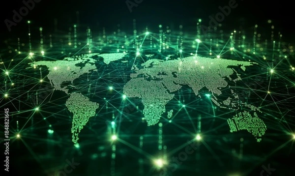 Obraz Network technology with interconnected nodes in the digital realm, representing data transfer, communication, and seamless connectivity. A robust and efficient tech infrastructure, Generative AI