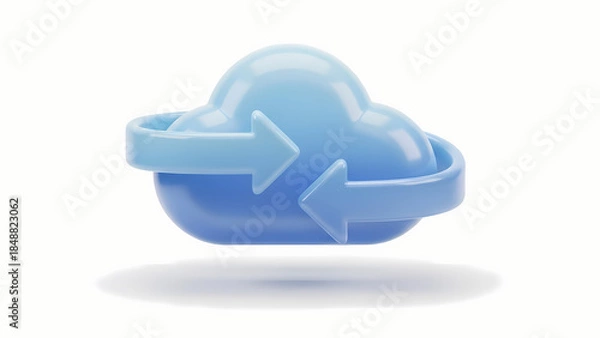 Fototapeta 3D Cloud Sync Icon with Modern UI Style on Transparent Background