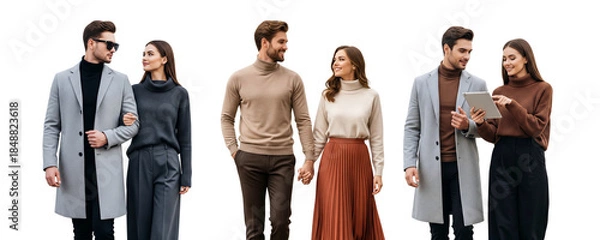 Obraz Couple business people walking isolated on white