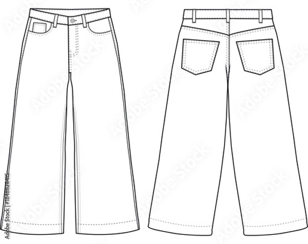 Obraz Women's Denim Baggy Jeans with Front and Back Pockets, Vector Illustration
